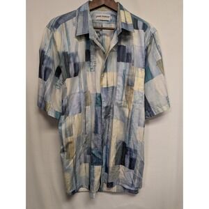 Jams World Retro Shirt Mens L Cotton Geometric Print Short Sleeve Button Up Jams